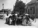 Szabadság tér, háttérben a fa mögött a zsinagóga épülete (1900 körül)