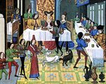 15. századi francia lakoma ábrázolása (kép forrása: medievalchronicles.com)